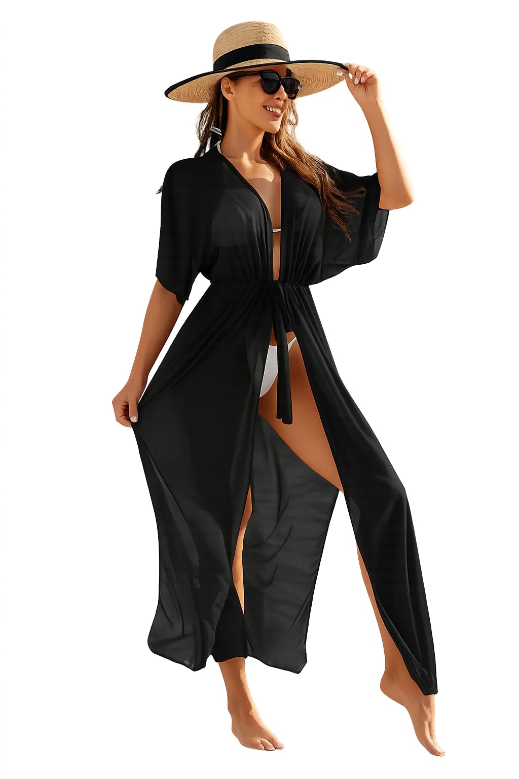 Women's Black Mesh Cover-Up Dress, Stretchy Breathable Fabric, One Size Fits All, Beach Swimsuit