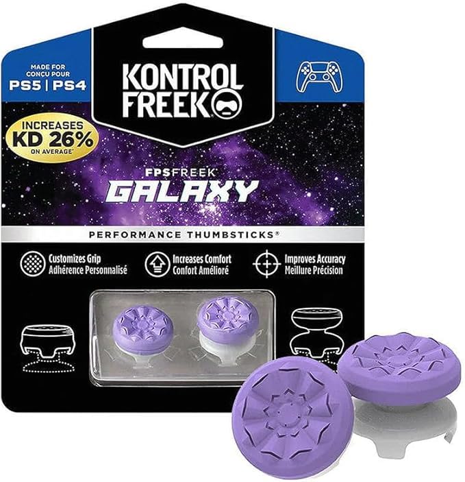 FPS Freek Galaxy for PlayStation 4 (PS4) and PlayStation 5 (PS5), Performance Thumbsticks, 3D Texture Thumb Grip Stick Joystick Thumbstick, Thumbstick Extender for PS5 (Purple)