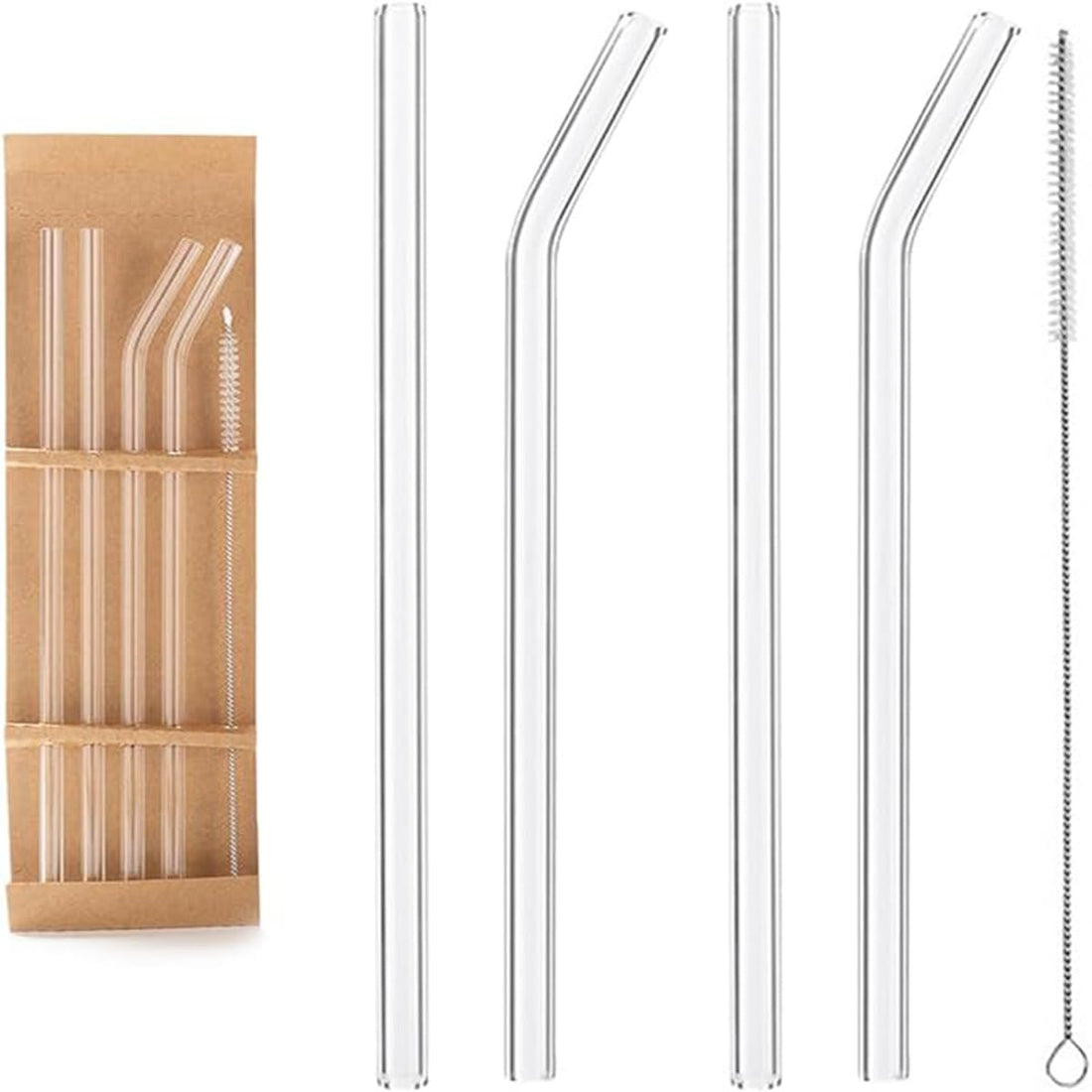 elyassin ALMEKAQUZ Glass Transparent Straw Set, 5 Pieces, Reusable, Heat Resistant, Durable, Break Resistant Drinking Straws