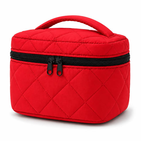 Waterproof Women Makeup Bag – Small Travel Cosmetic Bag – High Quality Leather with Durable Zipper – Cosmetic Accessories Organizer (Red Bag)