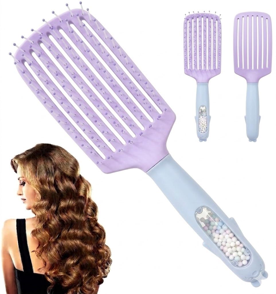 Vented Hair Brush for Curly Hair, Curl Defining Brush, Curl Define Styling Brush, Defined Curls Detangling and Styling Hairbrush Curl Separation 1pc -PLASTIC HAND -multicolor