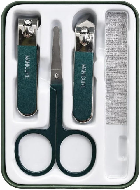 4-Piece Manicure Set with Nail Clippers, Precision Scissors and Acrylic Nail File – Stainless Steel Grooming Kit for Fingernails and Toenails – Travel Friendly Nail Care Tools with Case