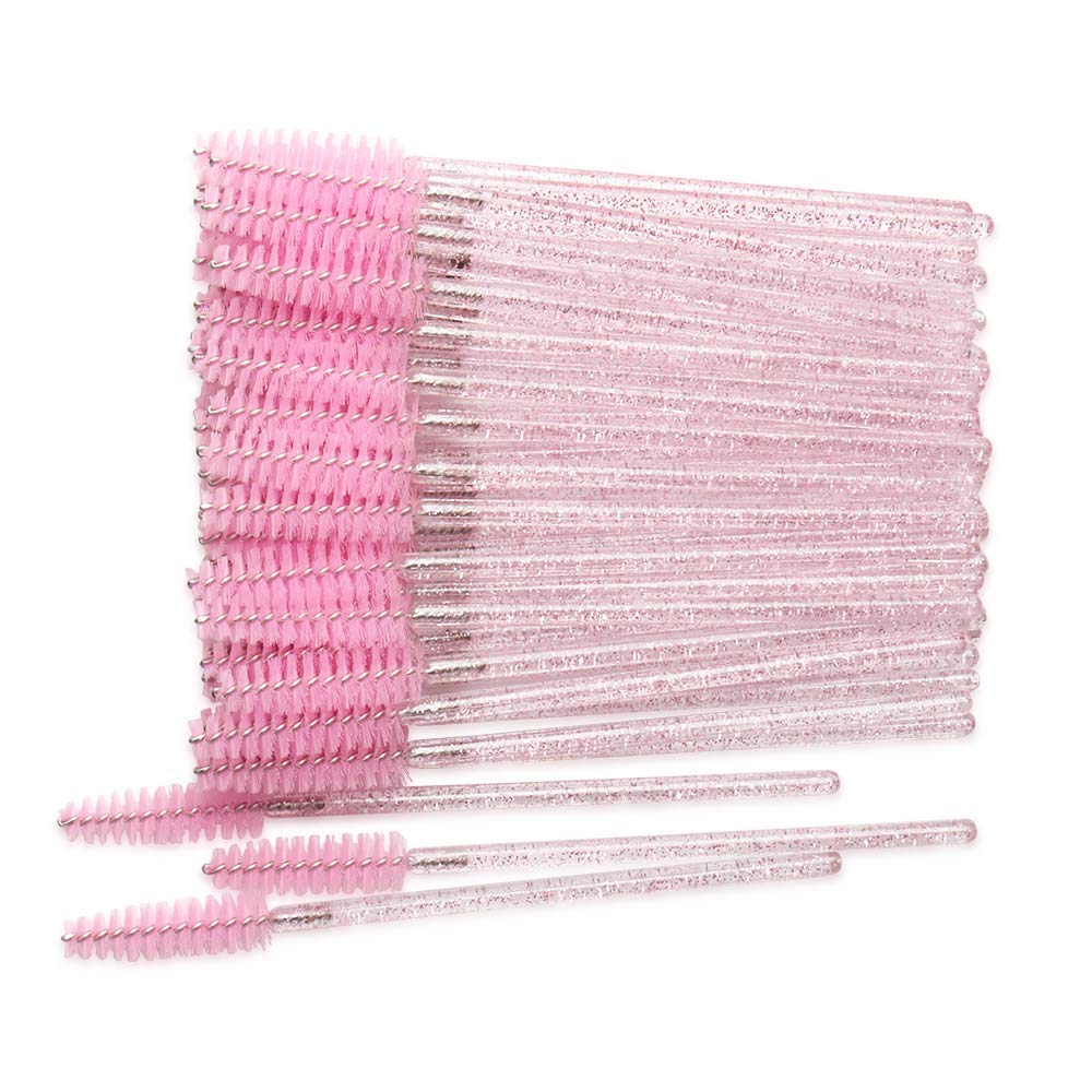 Eye Shadow Applicator - 300Pcs Shiny Pink Disposable Micro Eyelash Brushes Crystal Mascara Wands Applicator Eyebrow Comb Eyelash Brushes Makeup Tool Kit (Blue)