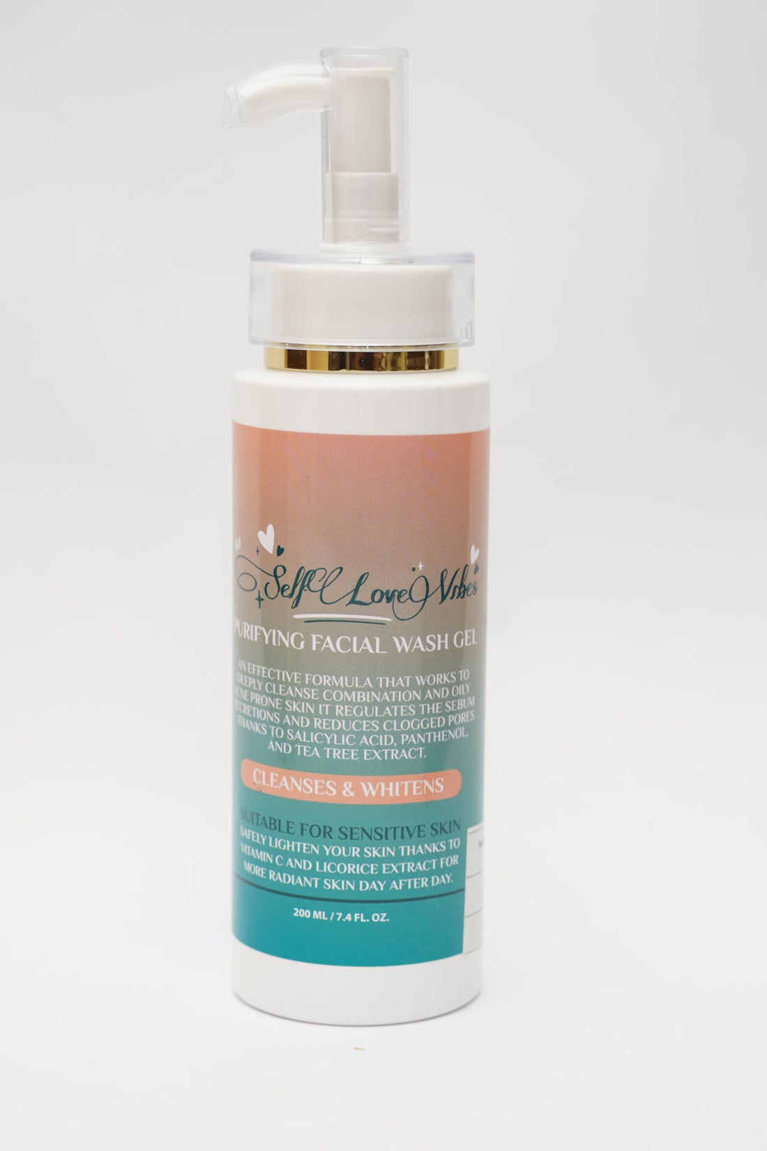 Self Love Vibes Purifying Facial Wash Gel, Cleanser & Whitener, Sensitive Skin Formula, 200 ml