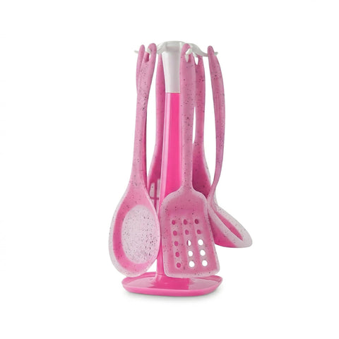 7 Piece Thermal Silicone Dispenser Set - Non Disassemble or Break - Safe on Granite and Ceramic Pots - Antibacterial and Odor Resistant - Stain Resistant and Easy to Clean (Light Pink)