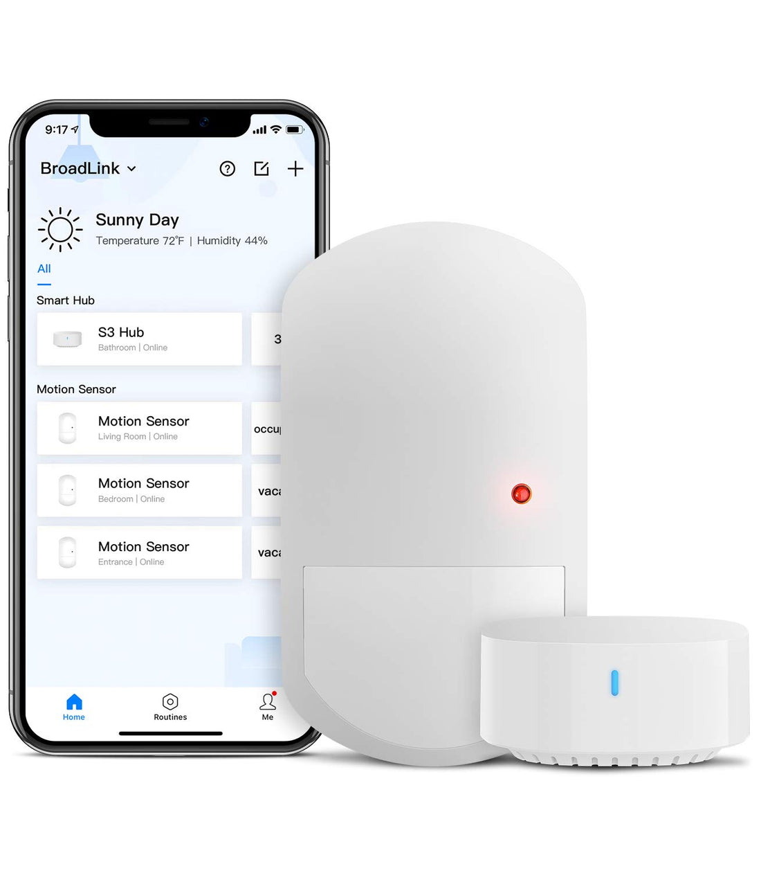 BroadLink Smart Motion Sensor with Hub, Wireless 2.4G PIR for Home Automation, Occupancy Lighting, Device Triggering, Notification, Works with Alexa, IFTTT, S3 Hub Required (With Hub)