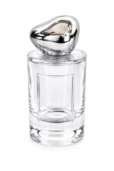Empty Clear Glass Perfume Bottle with Silver Metallic Stone press fit Cap, Cylindrical, Elegant Fragrance Container, 50 ml