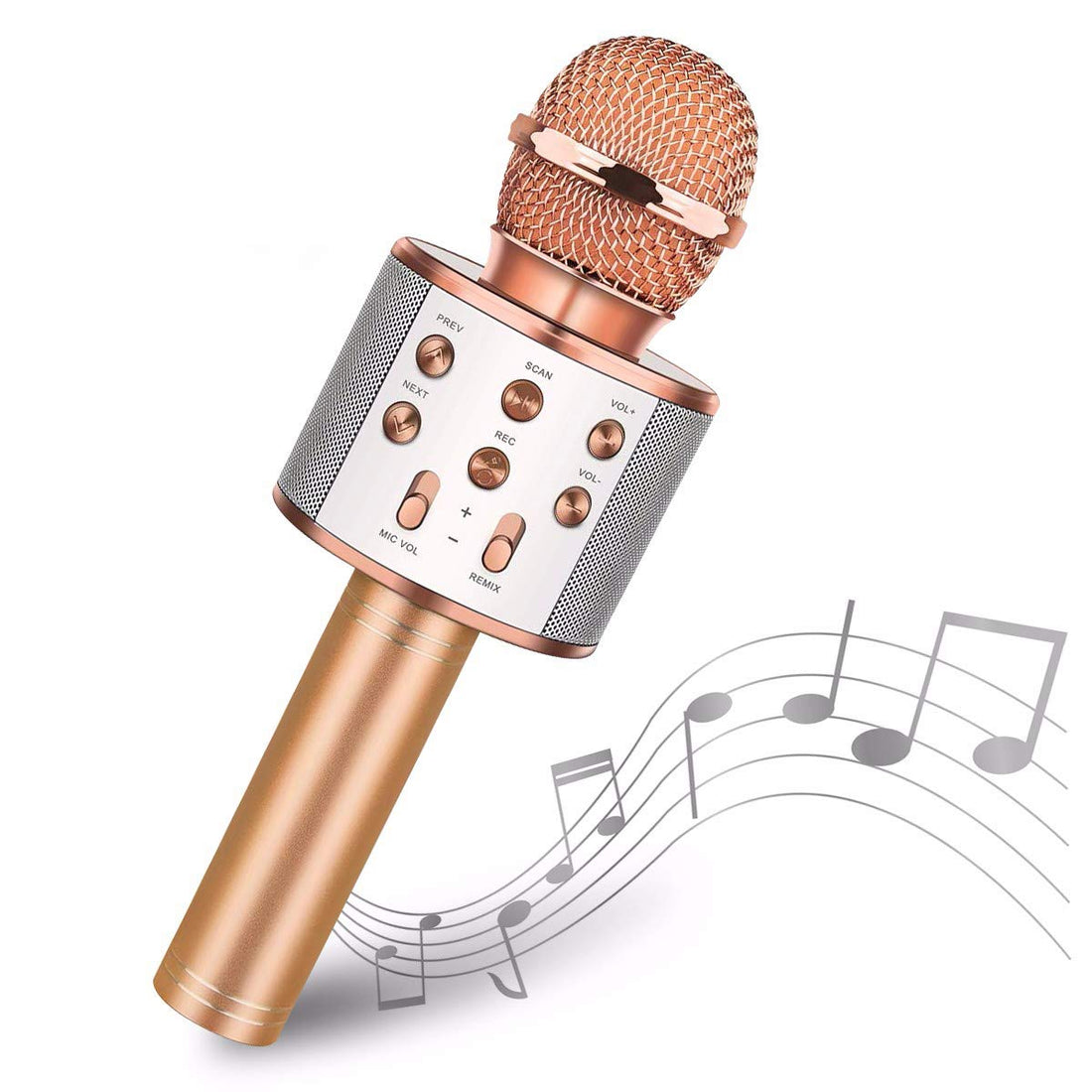 Madon Wireless Karaoke Microphone Bluetooth Handheld Speaker Home Party Player Christmas Birthday Gift for Kids (Rose Gold)