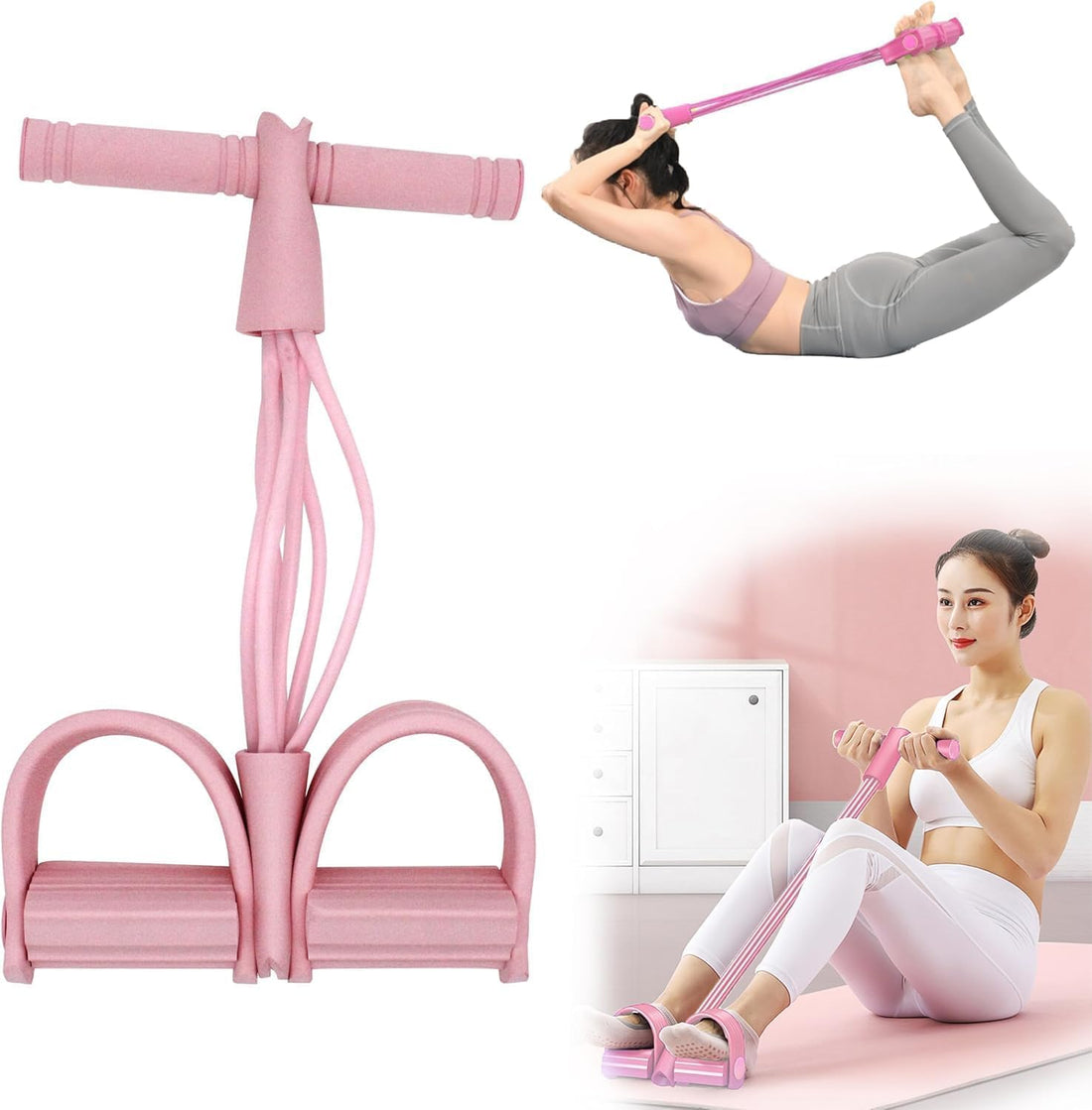 TRUE FIT®Pedal Resistance Band, 4 Multifunctional Yoga 4-Tube Tension Ropes, Ideal Exercise Equipment for Abdomen, Waist, Arm, Slimming Training, Leg Extension