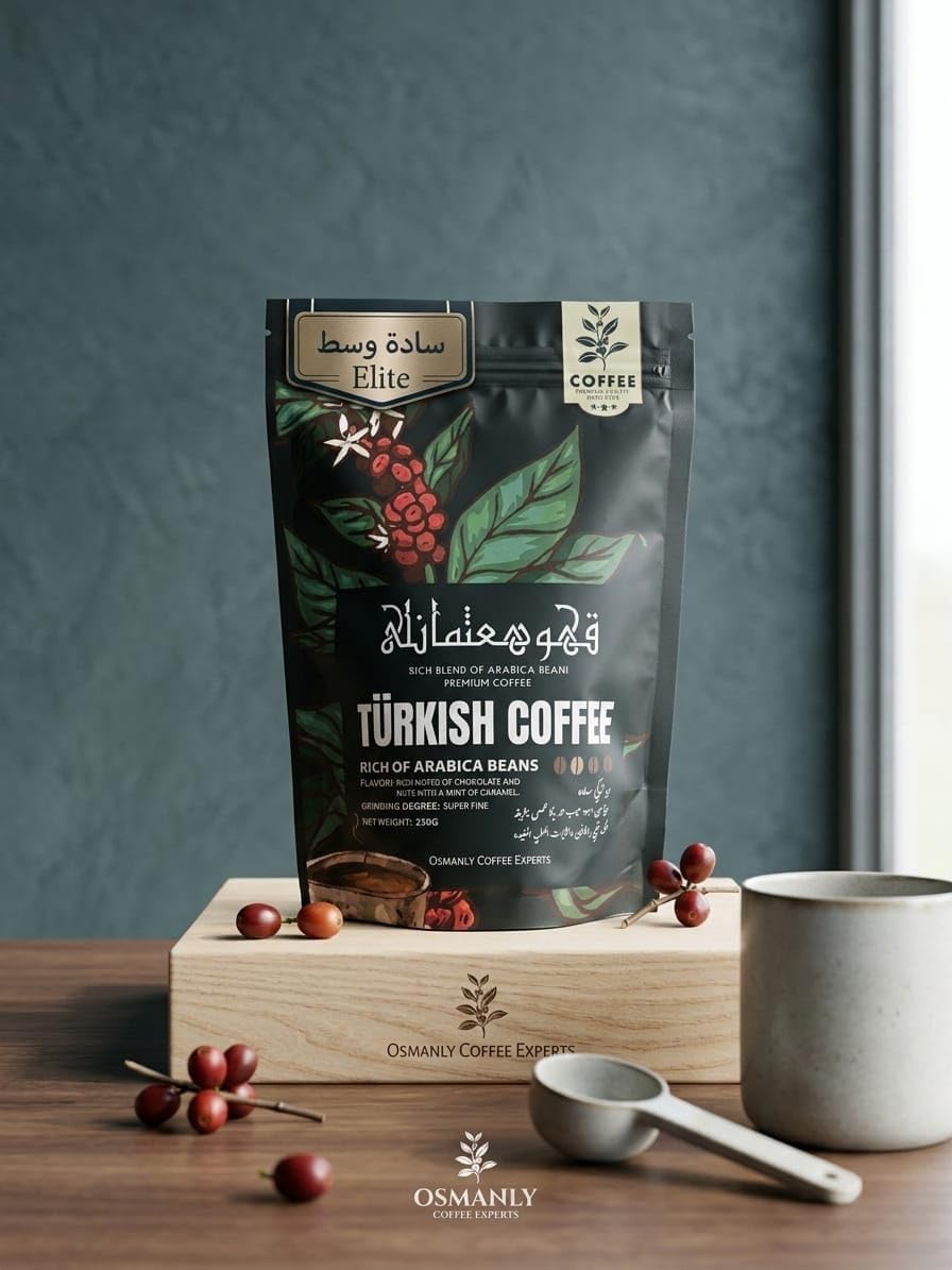 Othmanly Coffee, Elite Turkish Coffee, Rich Blend of Arabica and Reposta Beans, Fine Grinding, Medium Plain, 250g