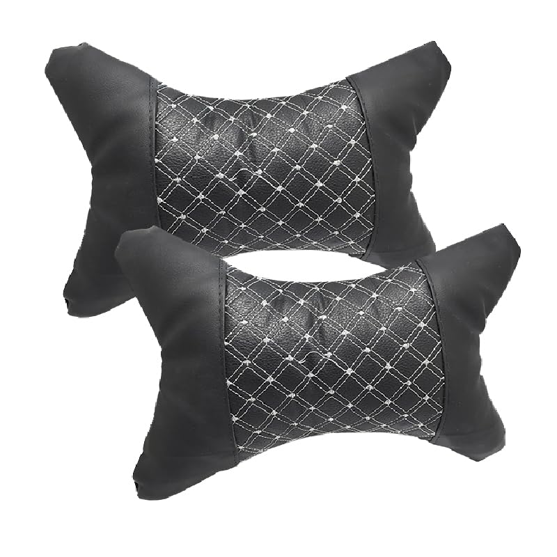 KaberTrade 2020 Car Seat Neck Pillow Comfortable and Safe PU Leather with Removable Cover for Travel and Driving (Pack of 2 - Black, Code:9063)