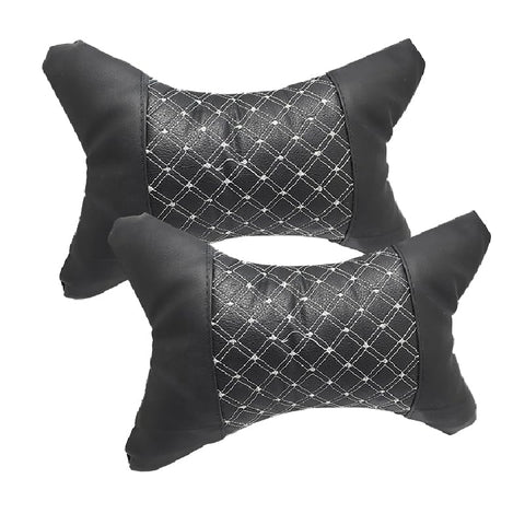 KaberTrade 2020 Car Seat Neck Pillow Comfortable and Safe PU Leather with Removable Cover for Travel and Driving (Pack of 2 - Black, Code:9063)