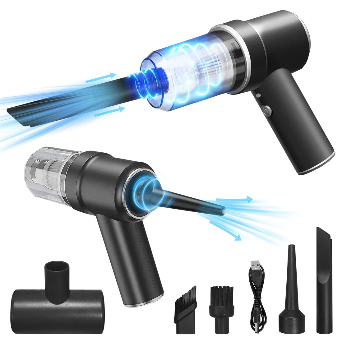 JUUPBKKIY Mini Handheld Vacuum Cleaner Cordless with sucking blowing funtion/led light Mini Vacuum Hoover Rechargeable for Car, Home, Office,Keyboard, Pet Hair Cleaning (LTT-BLACK-BASE)