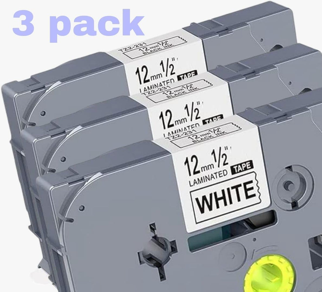 Compatible Laminated Label Tape Cartridge TZ-231 12mm Black on White (Package 3 pieces) for Brother Label Printer P-Touch