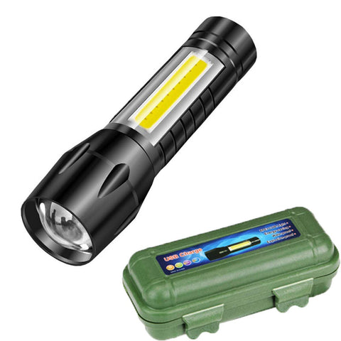 Aluminum 2 in 1 LED Flashlight Zoom Light Mini Size Telescopic Portable Torch with Pen Clip Outdoor Other Camping, Aluminum