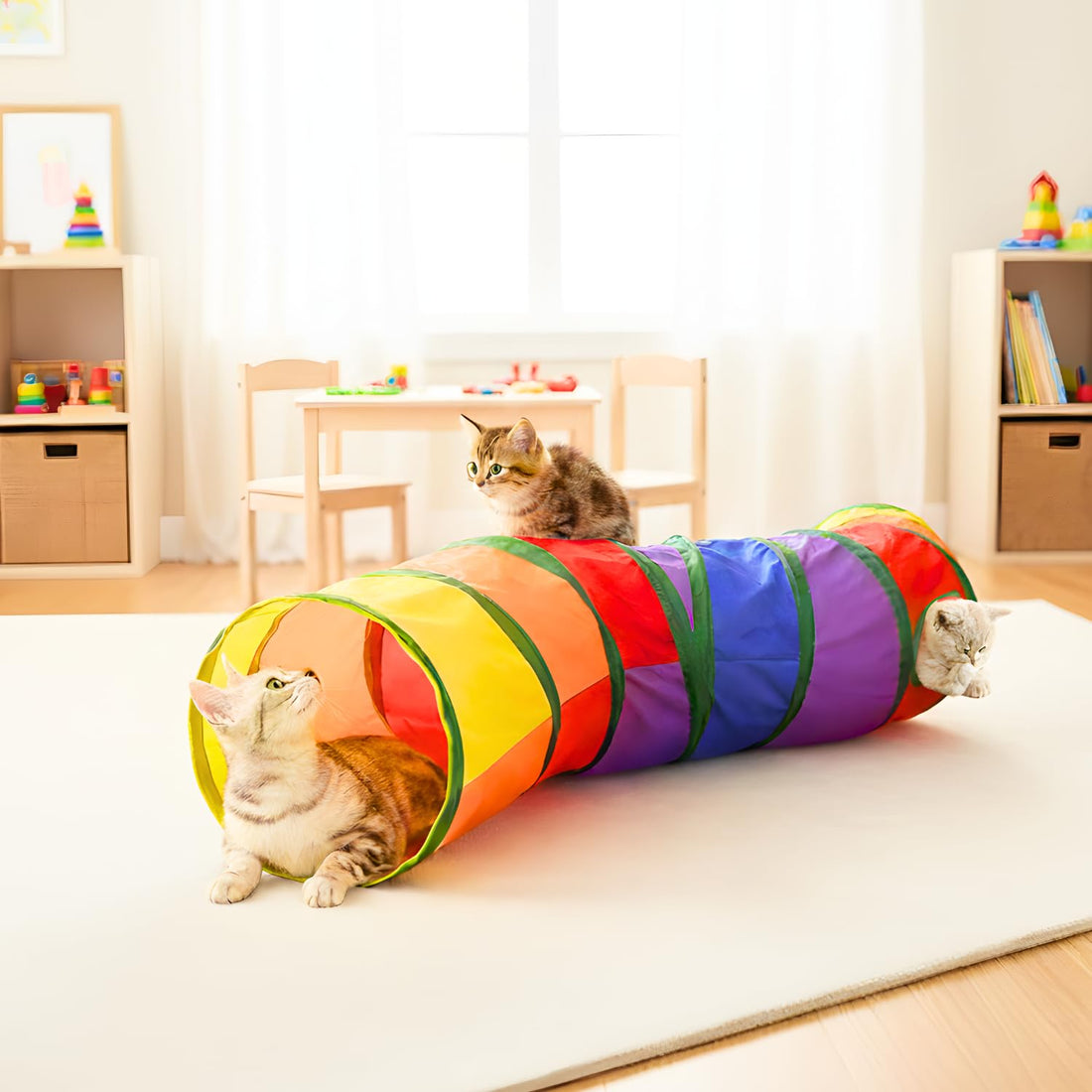 FAB TECH Kid Cat Toys Cat Tunnel Kitty Puppy Toys for Puzzle Exercising Collapsible Pet Tube Play Toy Indoor Outdoor Hiding Training Toy (2 Way) (Tunnel)