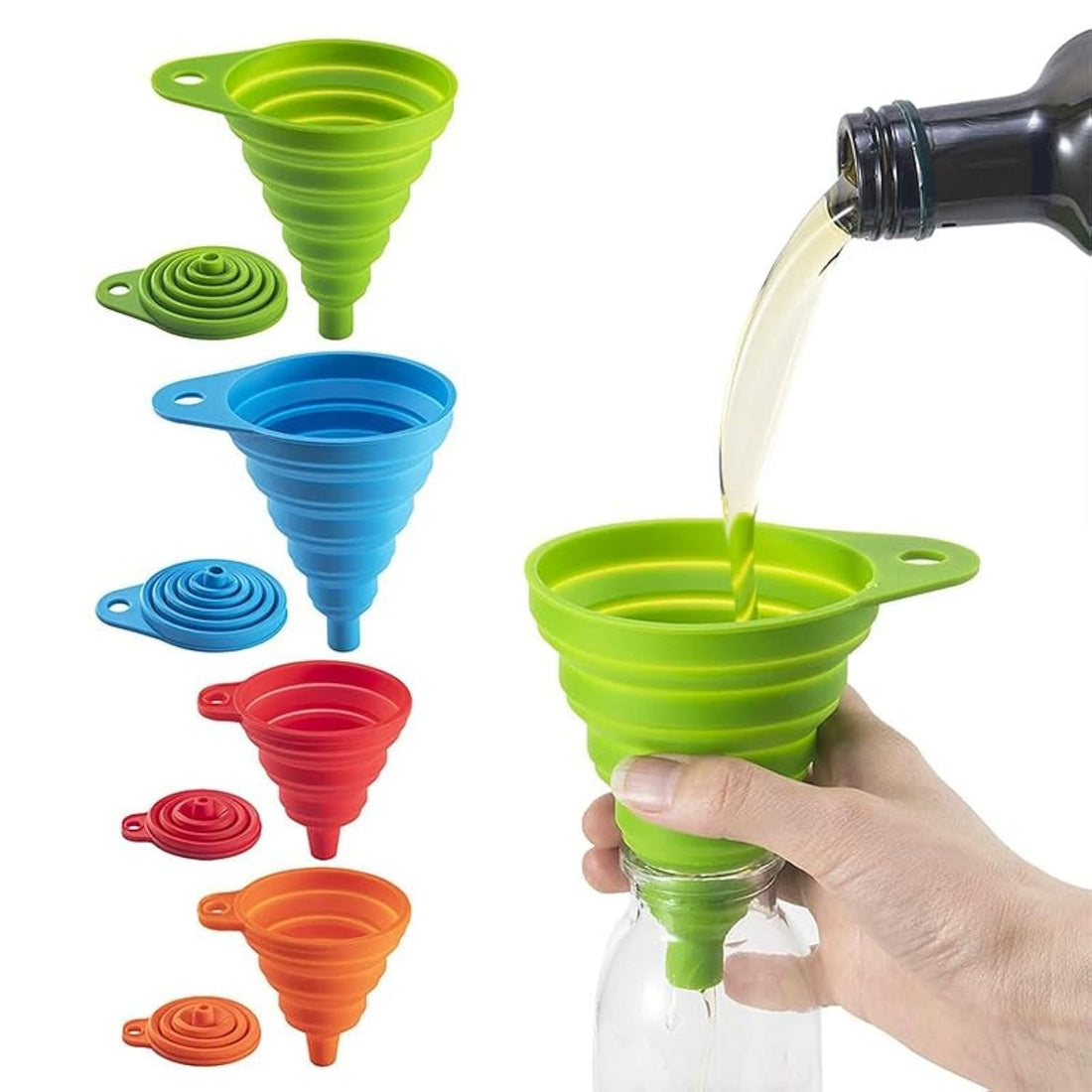 Collapsible silicone funnel for pouring liquid into the bottle multicolored 1 Pc