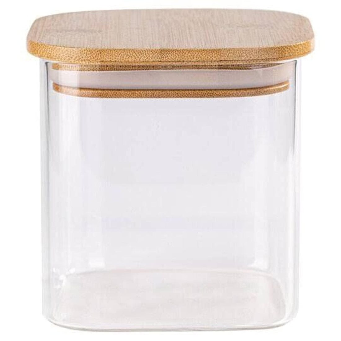 Next Store 250ml Square Glass Jar with Airtight Bamboo Wood Lid for Storing Herbs, Spices, Dried Fruits in a Practical and Elegant Way