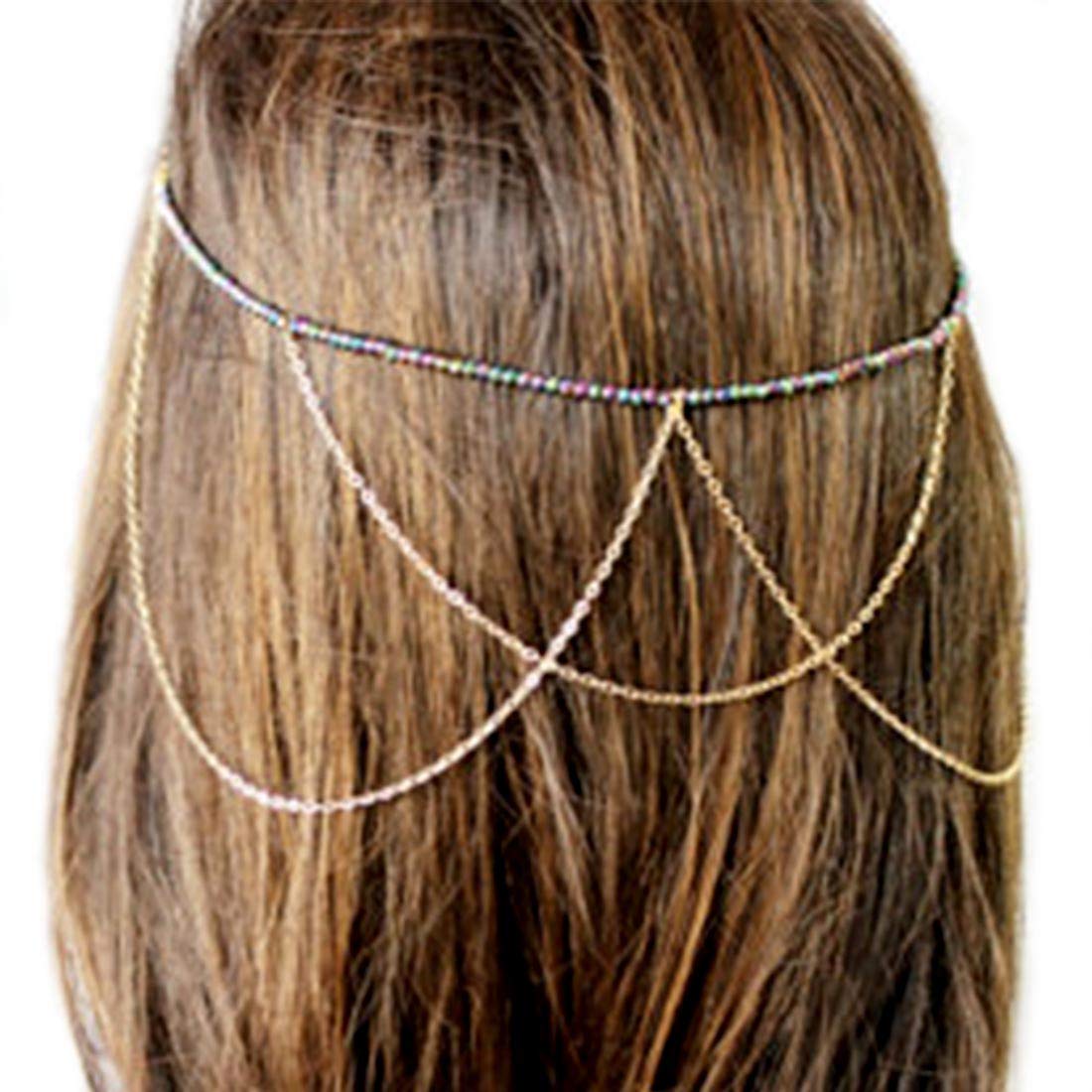 Bridal Headchain Back Headpiece Boho Headband Vintage Inspired Fantasy Crown Tiara Fashion Hair Accessory Festival Jewelry for Women and Girls (Silver)