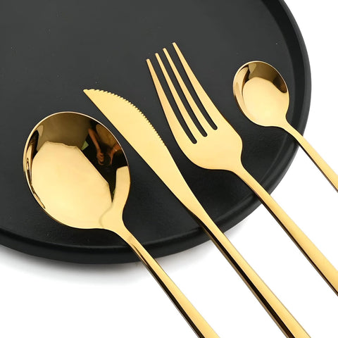 4-Piece Dining Utensil Set Stainless Steel, Contemporary Flatware with Spoon Fork and Knife, Stylish Tableware for Family Meals, Entertaining Guests and Daily Dining
