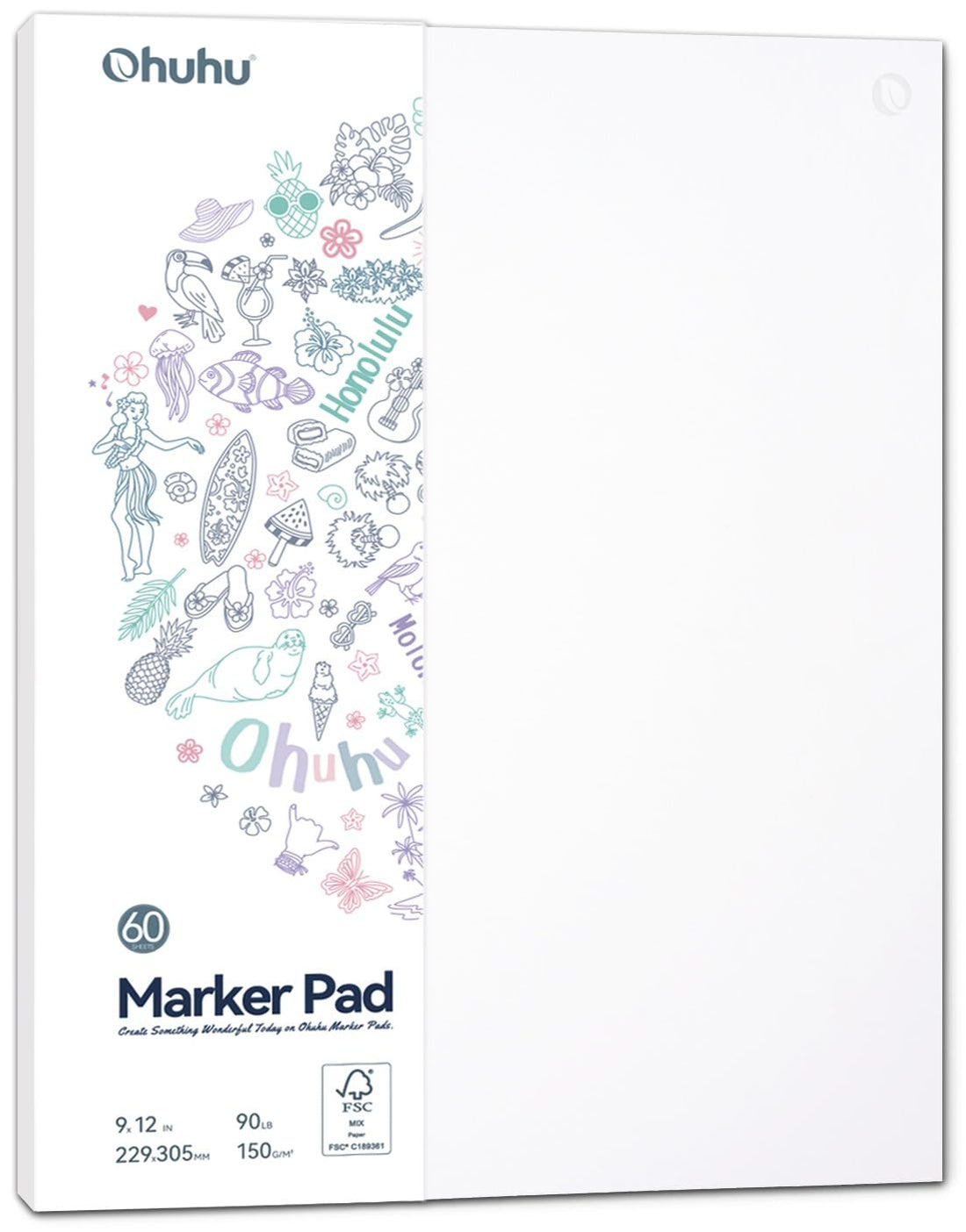 Ohuhu Marker Pads Art Sketchbook Bleedproof - 90LB/150GSM Smooth Drawing Papers - 60 Sheets/120 Pages, Spiral Bound Sketching Book for Alcohol Markers (9 x 12 IN)