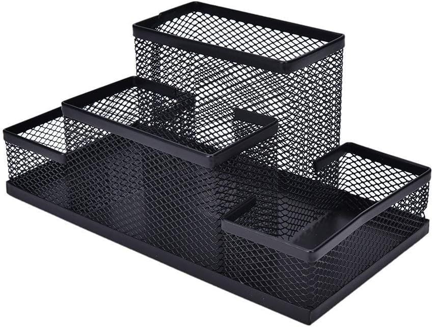 Metal Mesh Desk Organizer - Pen Holder - Paper Holder - Office Supplies - Accessories Storage Organizer for Home School - Black - 4 Sections - Black