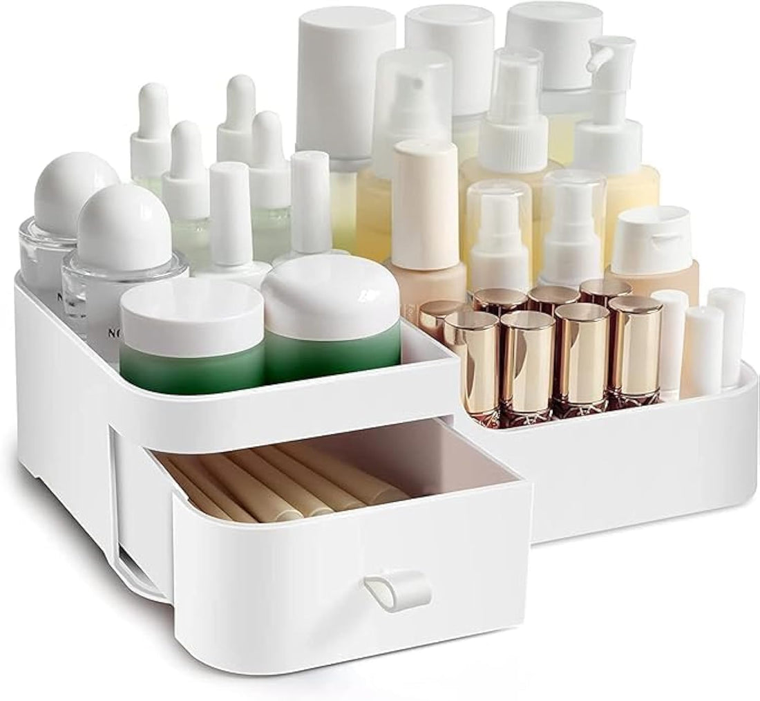 Makeup Organiser Make Up Storage, Cosmetic Organisers Make Up Storage Organizer Box - Cosmetic Storage Box Skincare Display Drawer Beauty Organizer for Bathroom Dresser Bedroom (White)