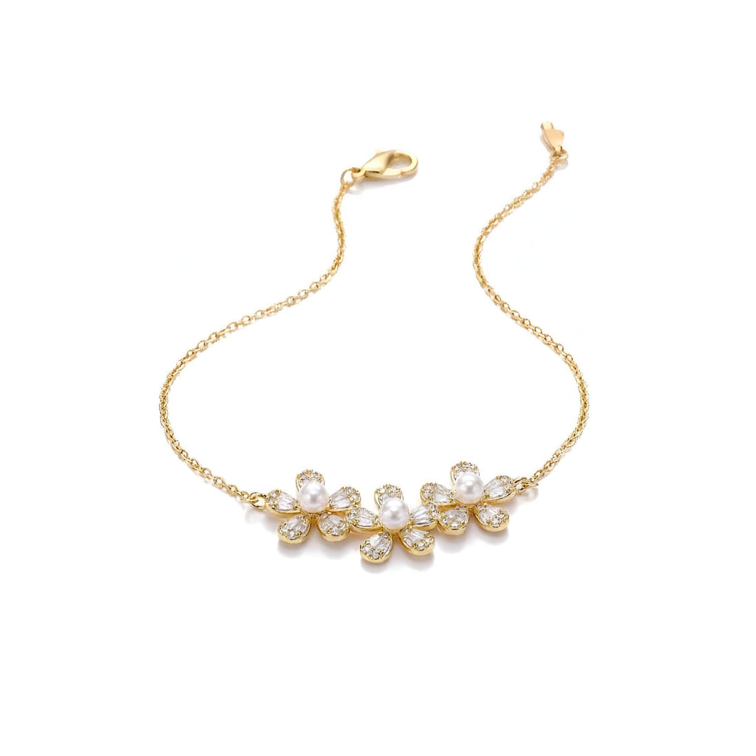 Gold Plated Pearl Flower Necklace - Stylish pink design with pearls and glowing zircon details, lightweight and irritant-free for sensitive skin.