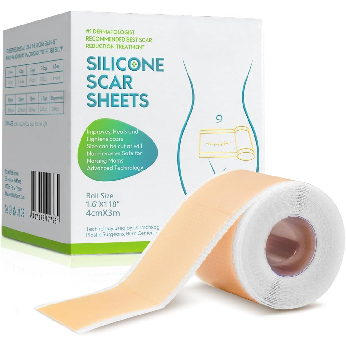 Silicone Scar Removal Tape, Scar Removal Professional Medical Grade,Remove Both Old and New Scars, Professional Scar Tape for Caesarean Section, Surgery, Burns, Keloids, Acne(1.6” x 60”Roll-1.5M)