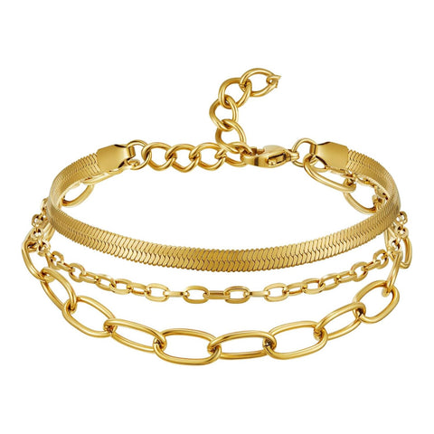 14K Gold Plated Stainless Steel Layered Bracelets Set for Women, 14K Gold Adjustable Dainty Paperclip Chain Link Bracelet Gold Filled Jewelry Gift By Julia Store