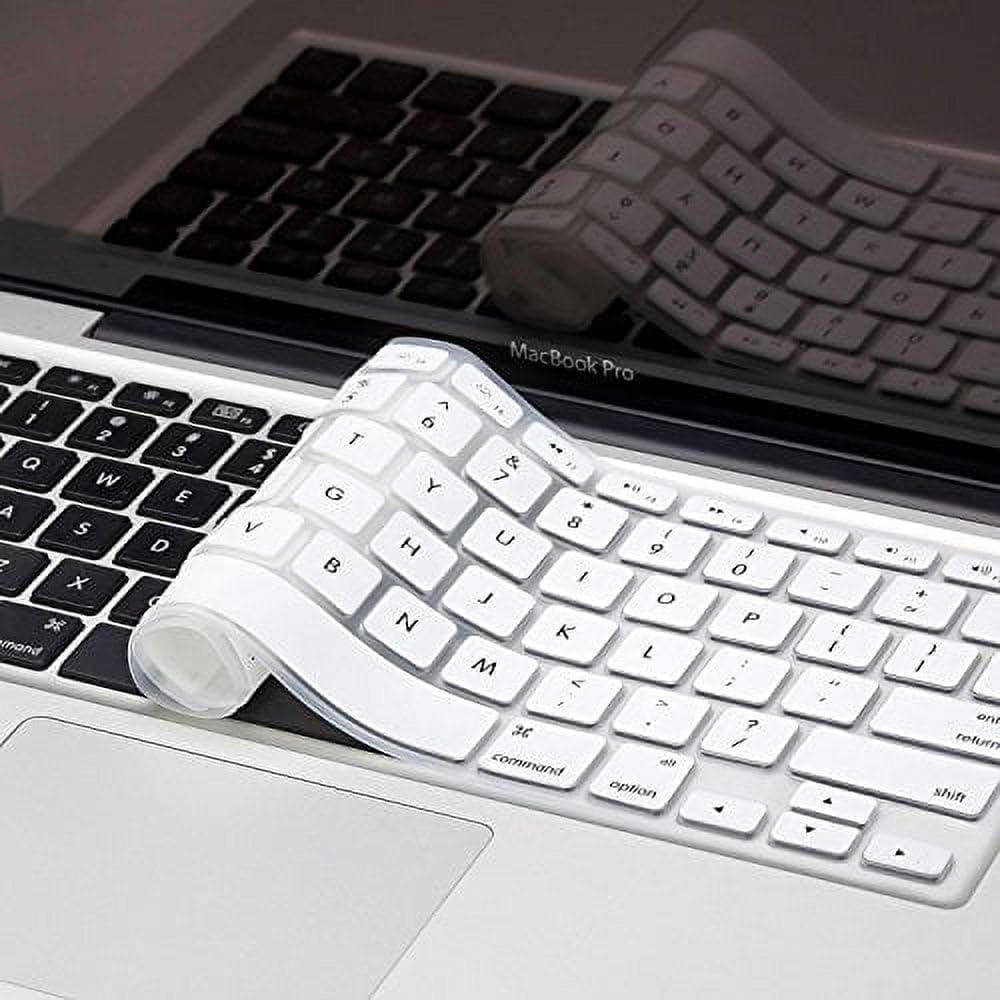 Laptop Keyboard Cover Protector Insulator Ultra Thin Waterproof Dustproof Silicone Keyboard Skin - Compatible with MacBook Air & Pro, English US Layout with Bar Cover – Protective Skin, White