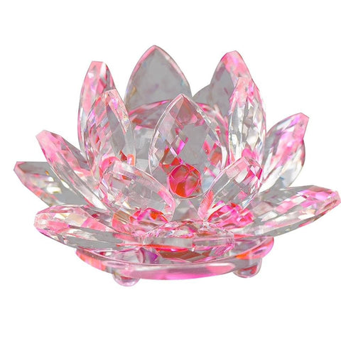 Clear crystal lotus flower with bright color reflections, designed for modern home decor, sunlight refraction art, or as an aesthetic accent for offices and various rooms. (Option 1, M)