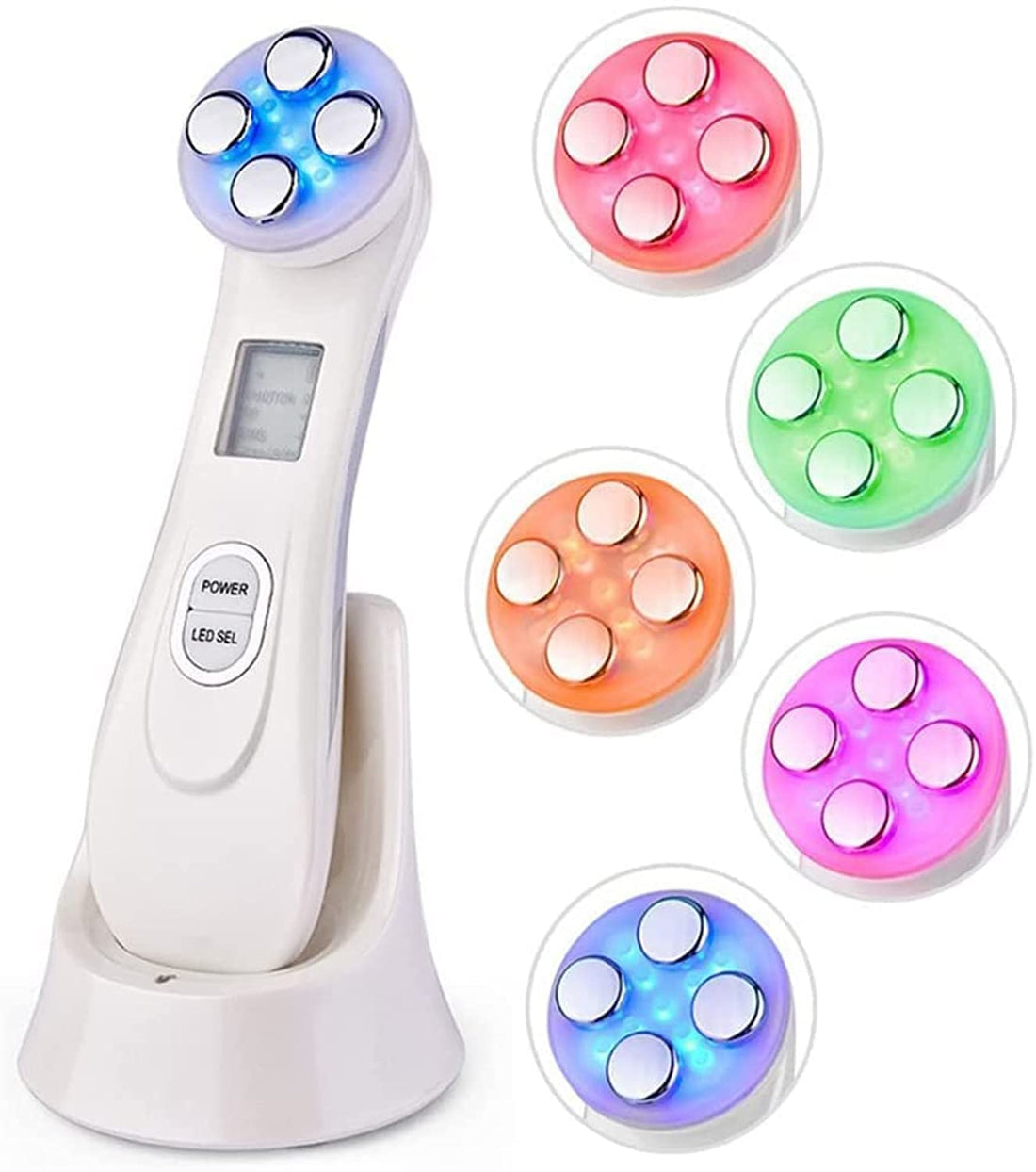5 in1 Multifunctional Facial Massager High Frequency Skin Tightening EMS Colorful LED Light Therapy Skin Toning Machine for Face Lift Wrinkle Remover Anti-aging