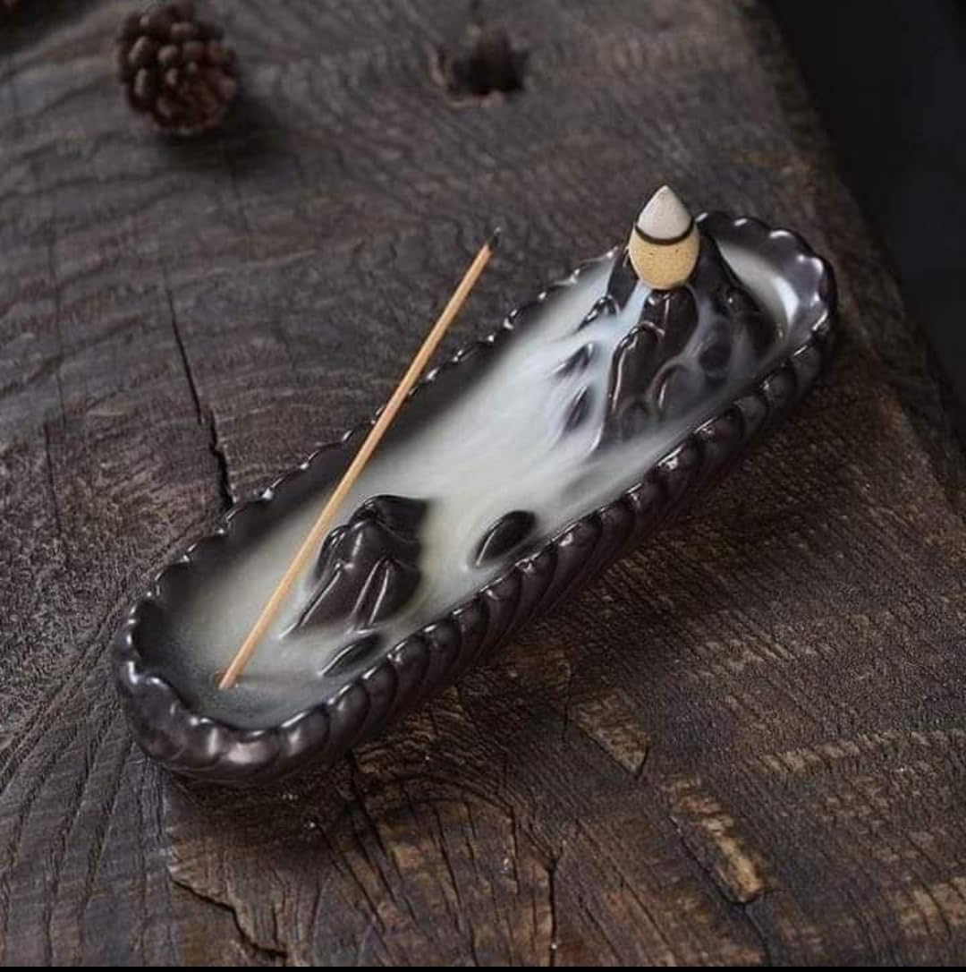 Natural Marble Incense Holder Handmade/Oud Incense Burner and Funnel Luxury Decoration and Relaxation (Black)