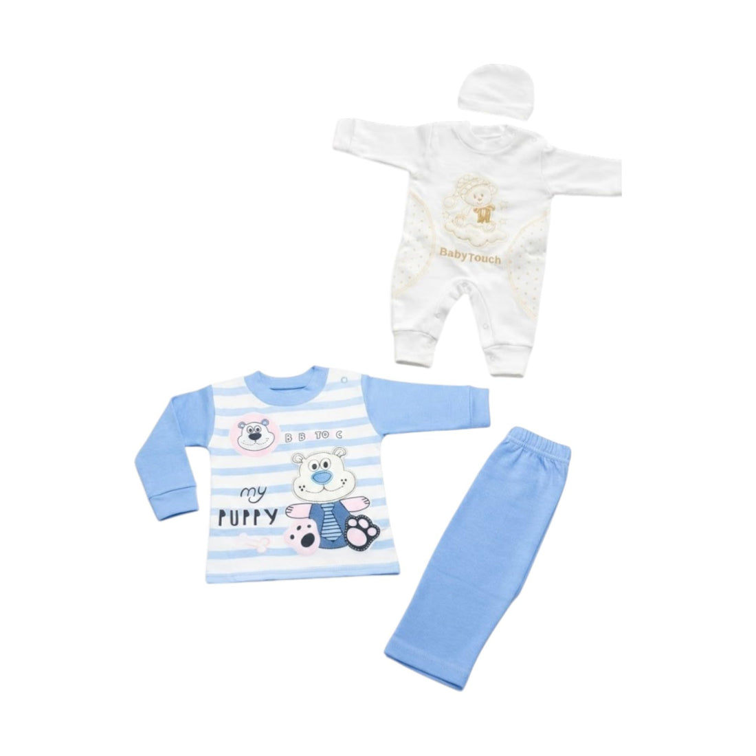 Baby 2-Piece Outfit Set, Soft Cotton Romper and Pajama Set for Boys and Girls, Unisex Colors, 3-Piece Set