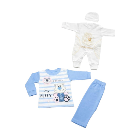 Baby 2-Piece Outfit Set, Soft Cotton Romper and Pajama Set for Boys and Girls, Unisex Colors, 3-Piece Set