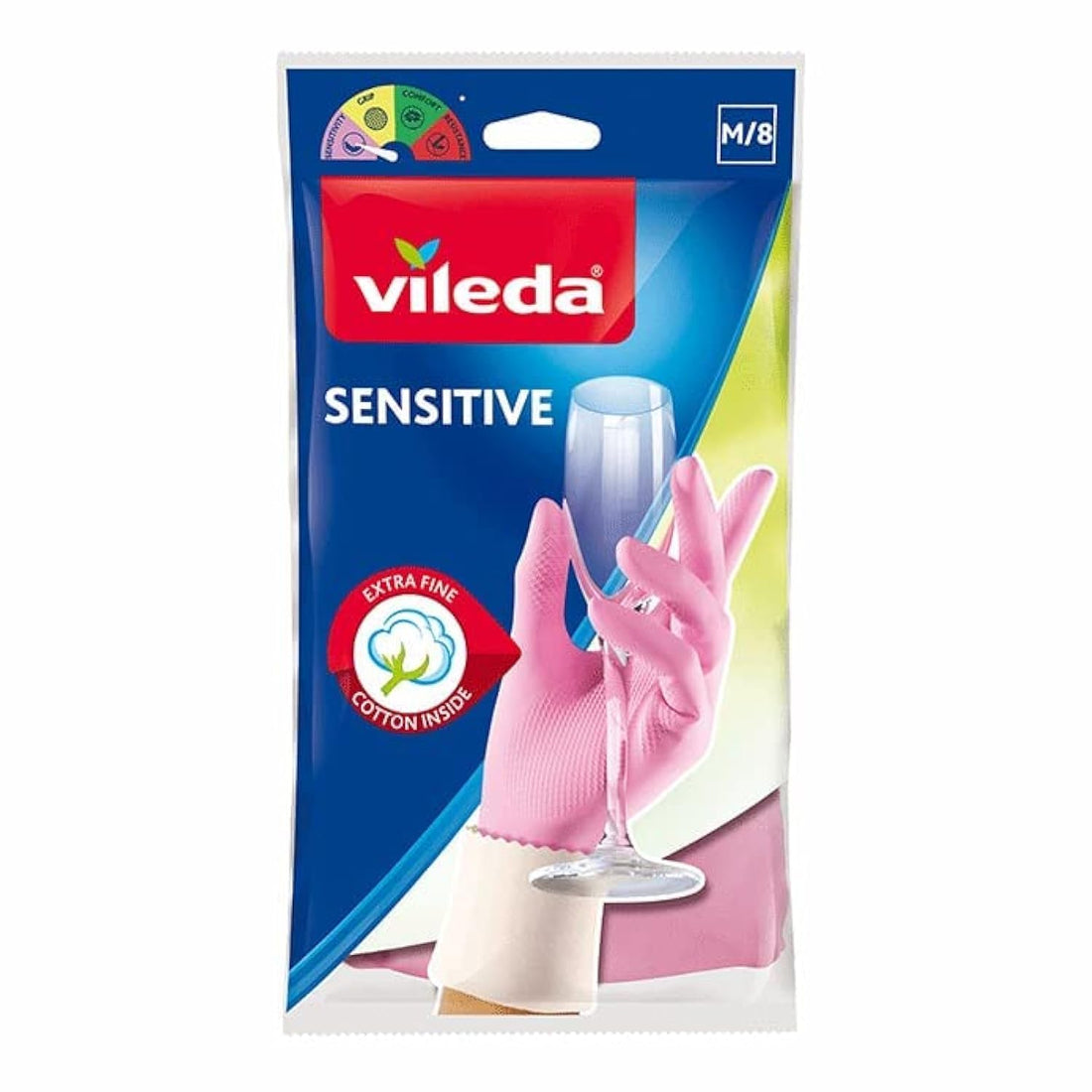 Vileda Sensitive, Dishwashing Gloves, Durable Cleaning Gloves, maximum sense of touch, Cotton lining, Size M Medium, 1 pair