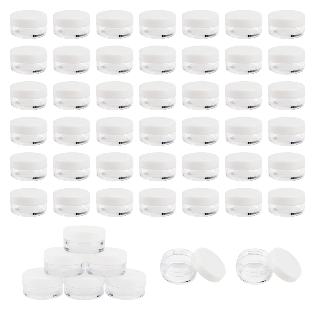 ZOENHOU 50 Pack 5g / 5ml Mini Cosmetic Containers, Empty Plastic Cosmetic Jars with Lids, Clear Round Travel Sample Pot Jar Small Plastic Sample Container for Beads, Earrings, Creams