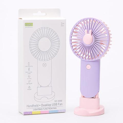 Mini USB Fan Portable Handheld Desktop Fan With LED Light And Phone Stand 2 Speed Rechargeable Compact Fan For Travel Office Home Summer Use SQ 2200 (Purple)