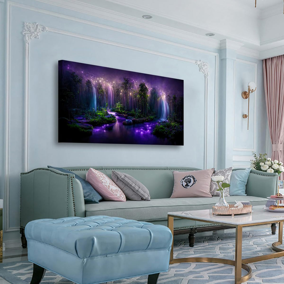 PYABL wall decor Purple Fantastic Art Bedroom Living Room,Canvas Art Office Farmhouse Paintings Artwork Modern Forest Starry Sky Lake Magical Art Prints Pictures 20 * 40inch