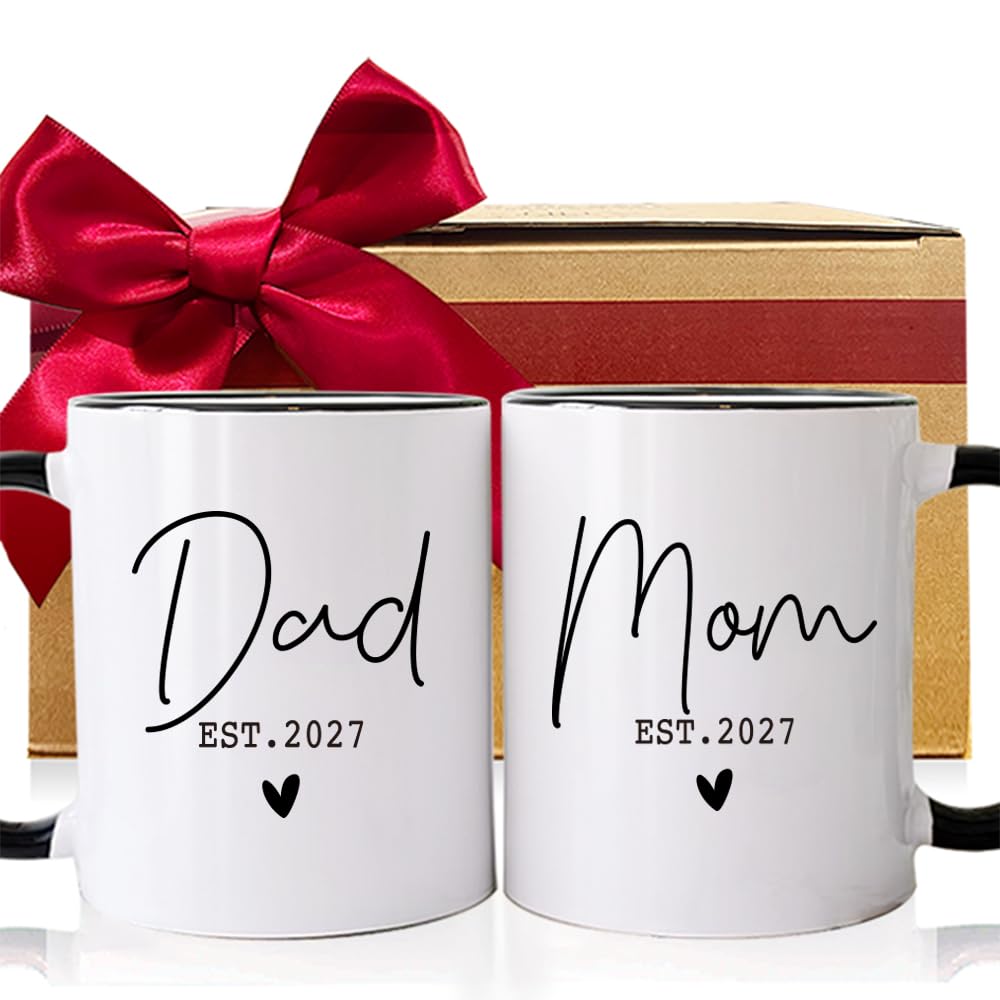 EST 2026 Mom Dad Pregnancy Announcement Mugs Set Gift, New Parents First Time Mom Dad to Be Gifts, Promoted to Be Parents Mug, Birthday Gifts for New Mother Father