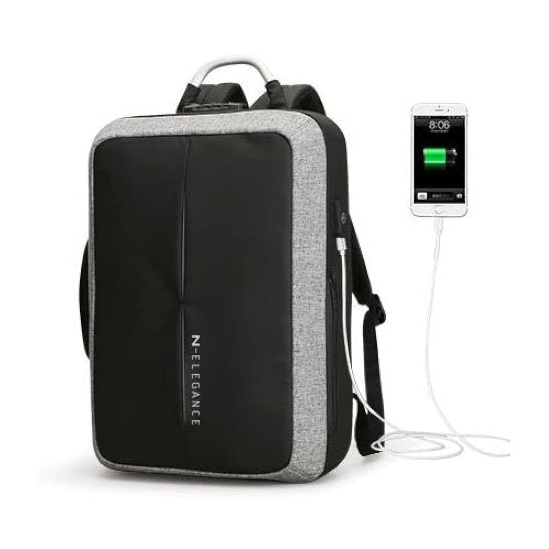 N Elegance .6 inch Laptop Backpack Capacity School Bag USB Charging Port Water Resistant Grey, 12 Years