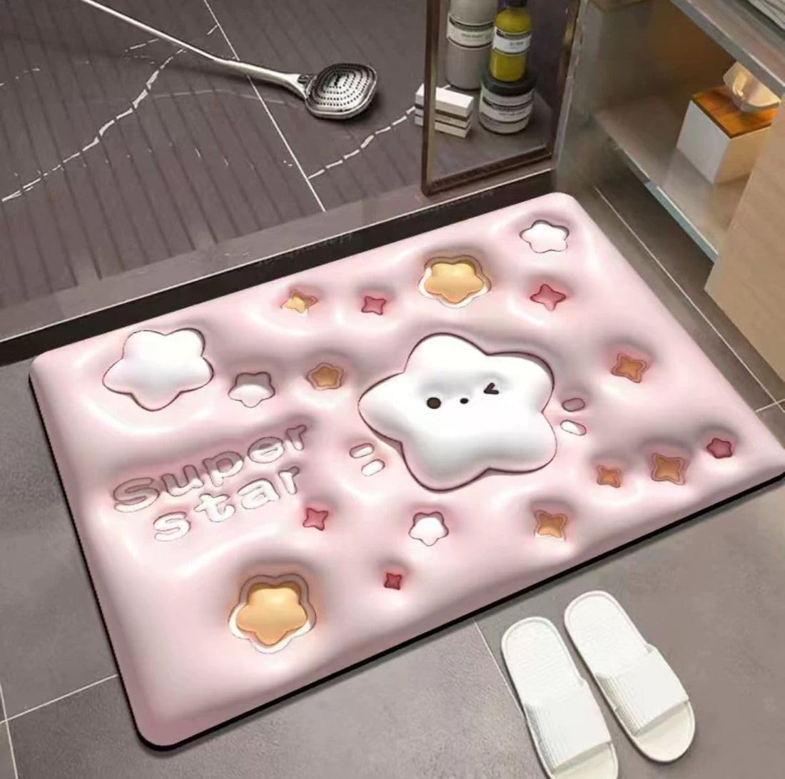 Generic Bath Mat 3D Visual Expansion Leather Diatom Quick Dry Easy Clean Floor Oil Resistant Non-Slip Door Mat Super Absorbent Rectangular Pink 60x40cm