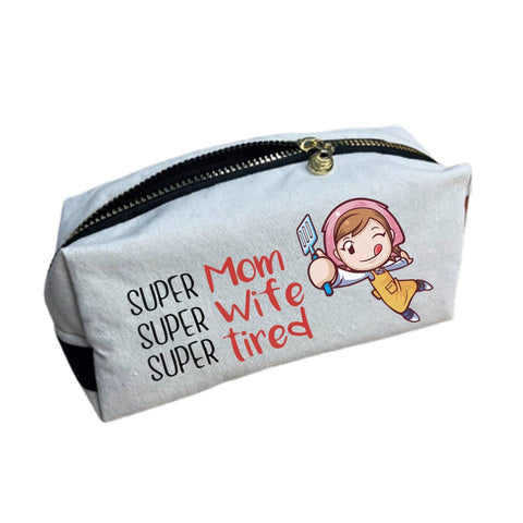 Makeup Bag- off-white- One sided printing- Mother's Day Design-Super mom, super wife- Mother day gift- We print your gift