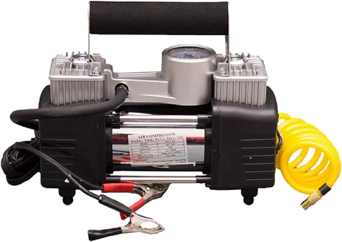 Two Cylinder Portable Air Compressor, Heavy Duty Double Cylinder Air Compressor Car Tire Inflator, 12V