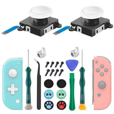 LONANDY Joycon Joystick Replacement, 2 Pack Replacement Joysticks for Nintendo Switch Lite/Switch OLED/Joycon, Joycon Repair Tool Kit with Thumbstick Caps & Switch Joysticks (White)