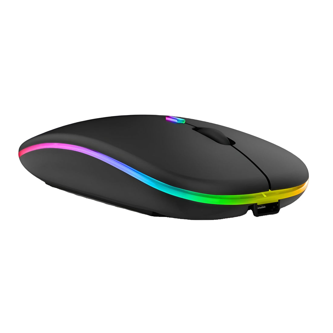 Rechargeable Bluetooth Mouse - Silent Operating, RGB Lighting, Ultra Slim & Lightweight, USB Enabled, Compatible with Mac, Windows, Gaming & Office, Black with Warm Glowing Light