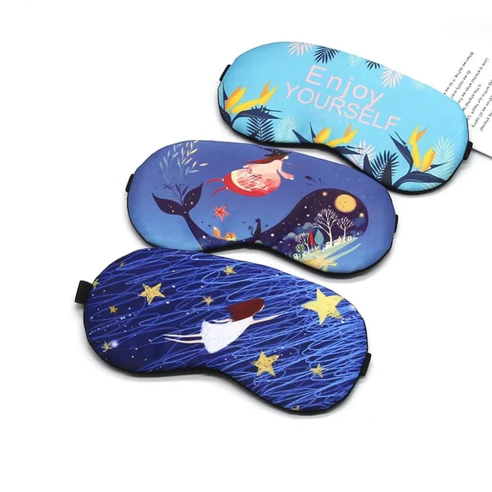 Fun Designed Sleep Masks with Gel Filler for Sleeping and Relaxation, Elastic Band Light Blocking Masks for Sleeping, Travel, Work, Nap - Includes Thermal Pack Bag (3)