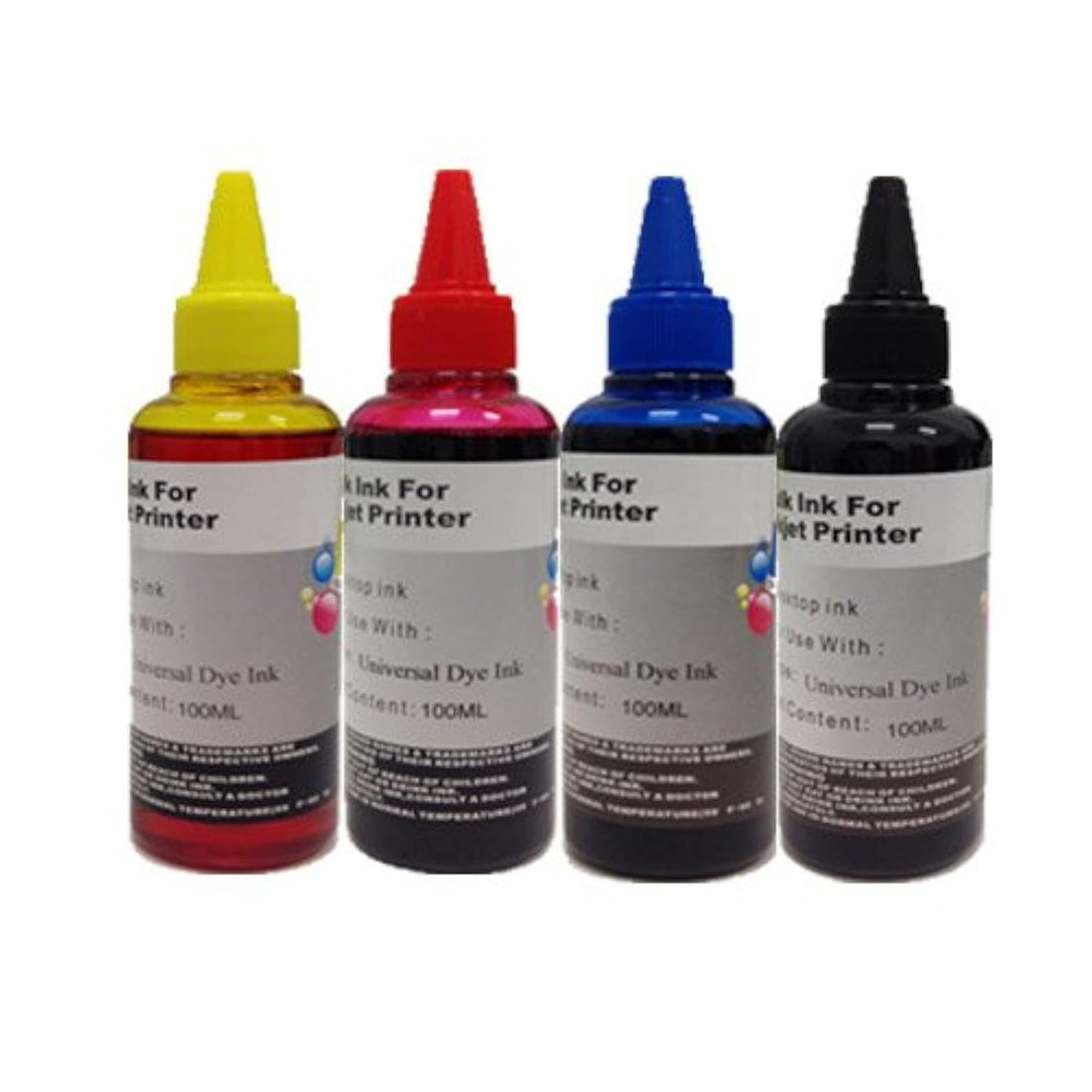 KIT Refill cartridges 4 x 100 ml universal colour ink compatible for Brother, Canon, Epson, HP, LEXMARK, XEROX, DELL.