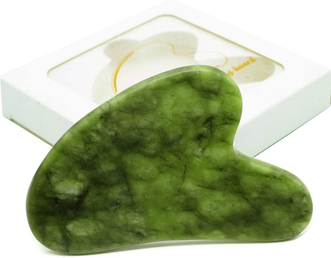 Natural Jade Gua Sha Massage Tool, Heart-Shaped Green Stone, Traditional Chinese Medicine Scraping Tool (pcs.3)